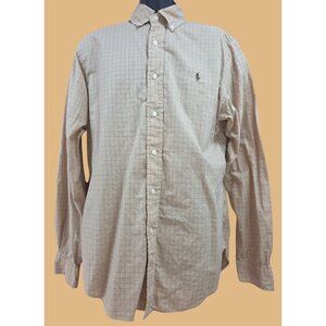 Ralph Lauren Mens Classic Fit Beige Plaid Shirt Medium